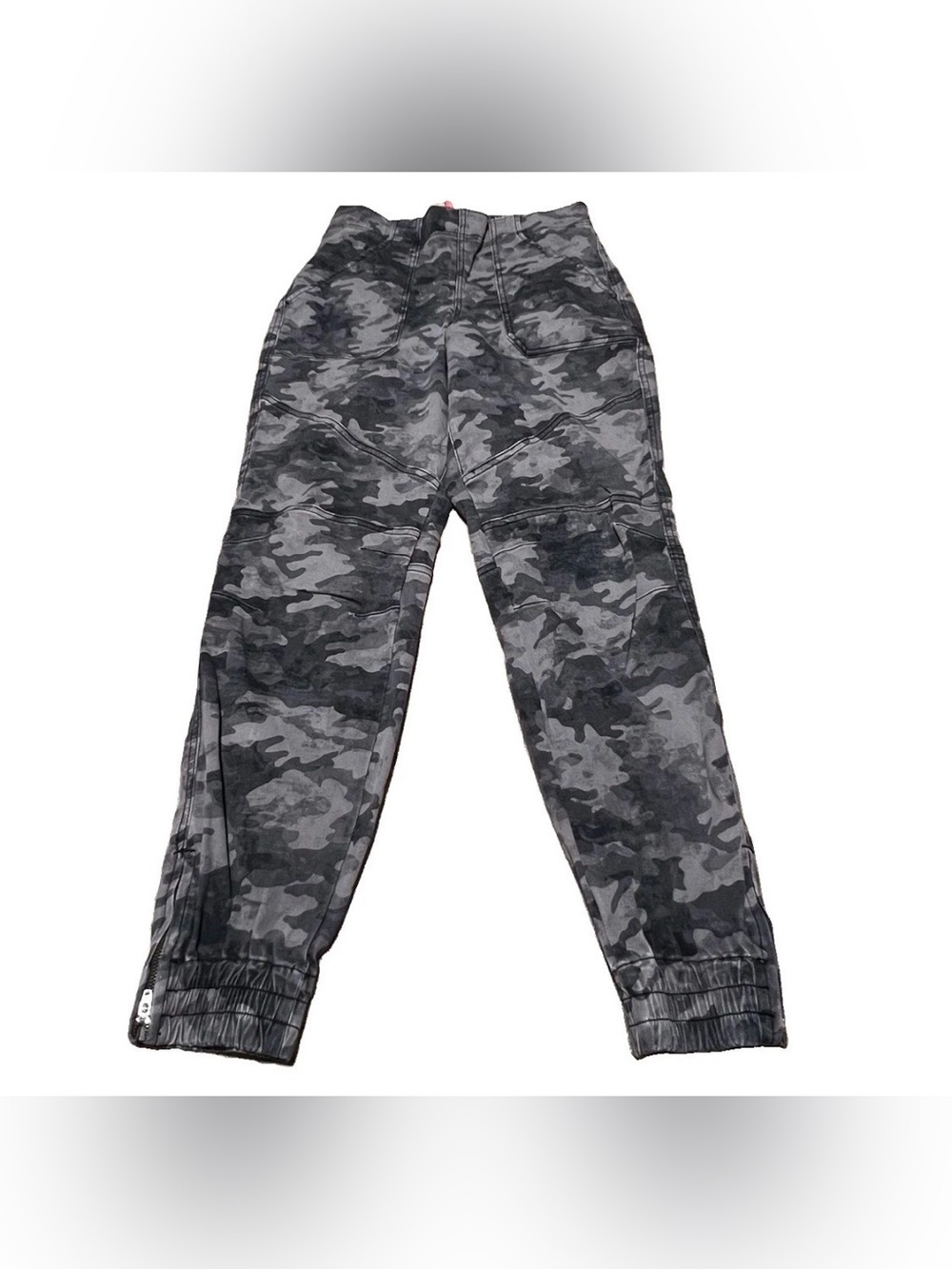 Spanx Stretch Twill Cargo Jogger High Rise Gray Camouflage Pull On Zip Cuff L